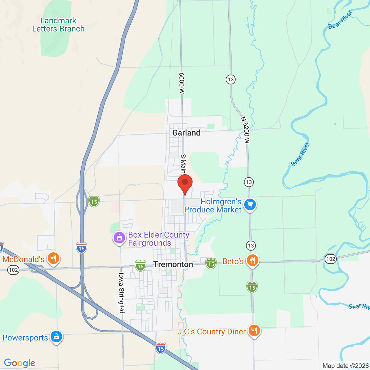 Google map image of our location in 1335 S Main St Garland, UT